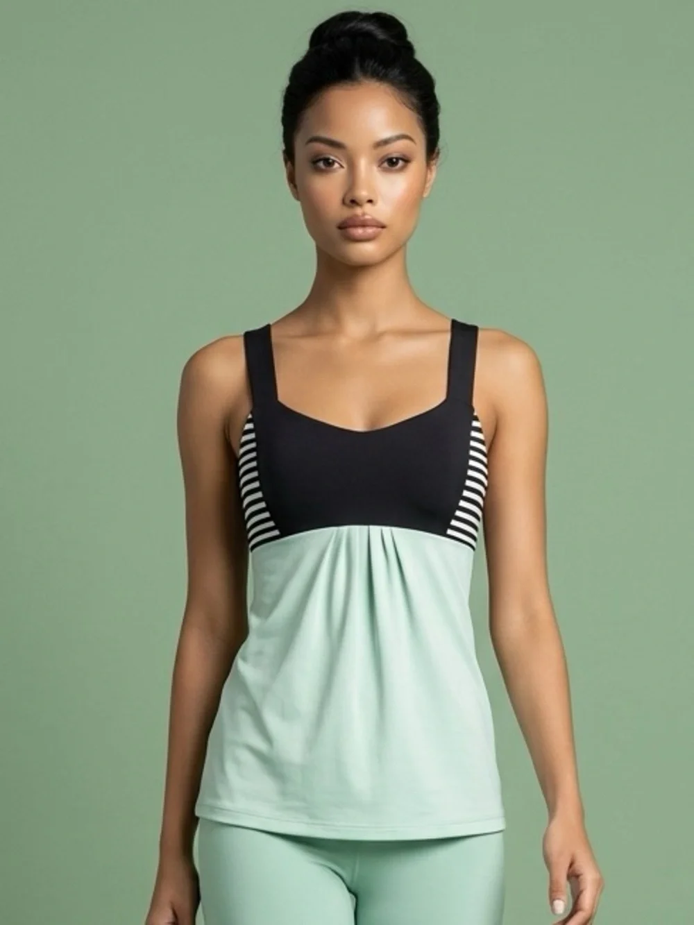 EUC Lululemon Women’s Green Black Back on Track Athletic Tank Built in Bra - 6